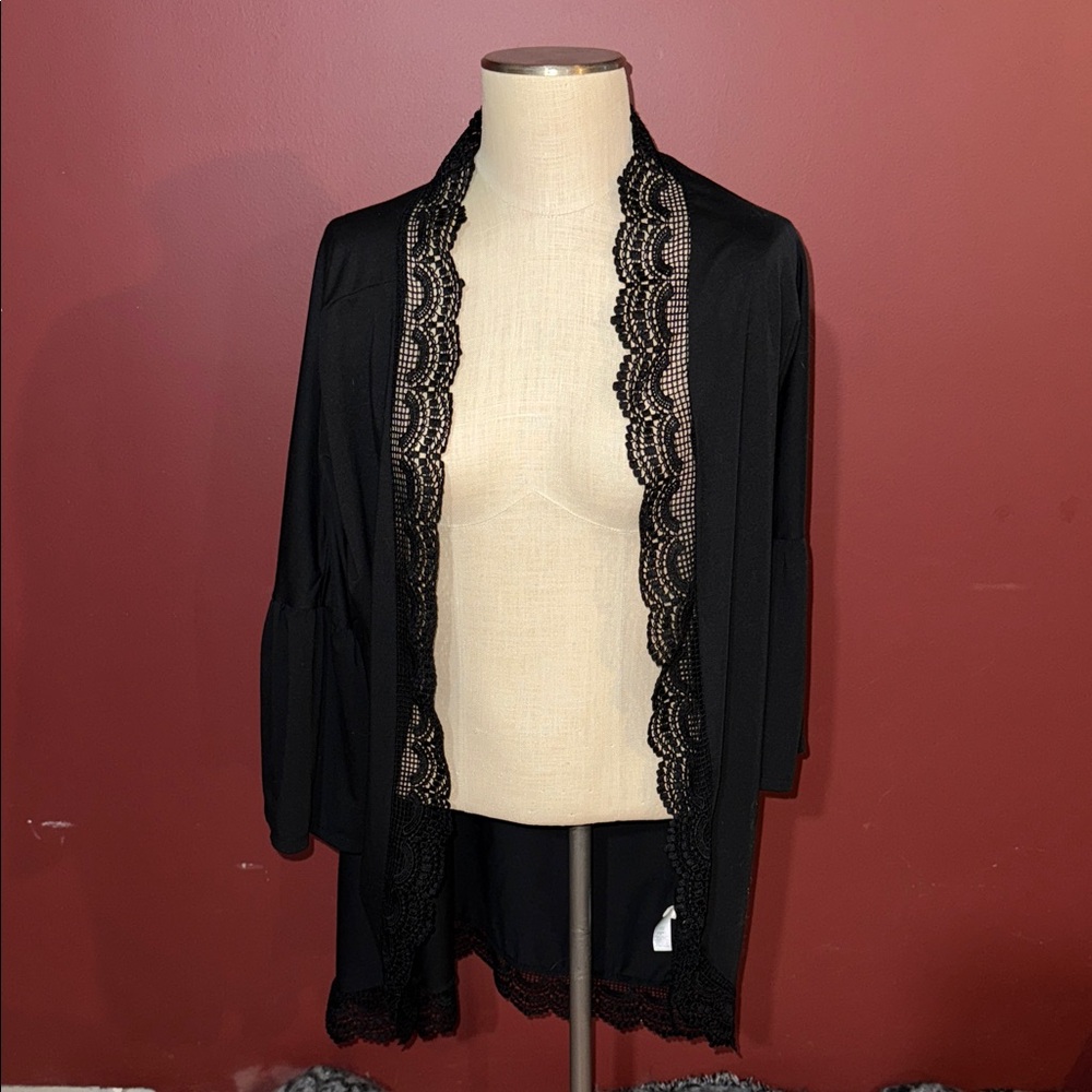 Maurices Elegant Black Lace Trim Kimono